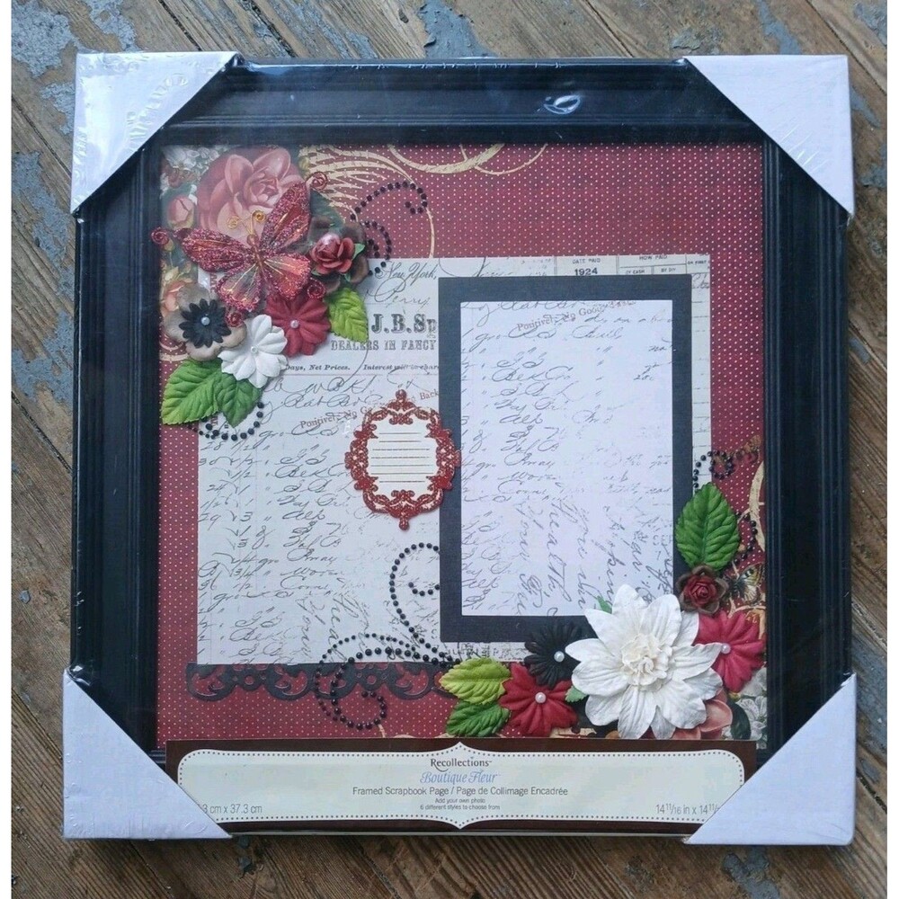 3D Butterflies & Flowers Just Add Photo Recollections-Framed Scrapbook Page-New
